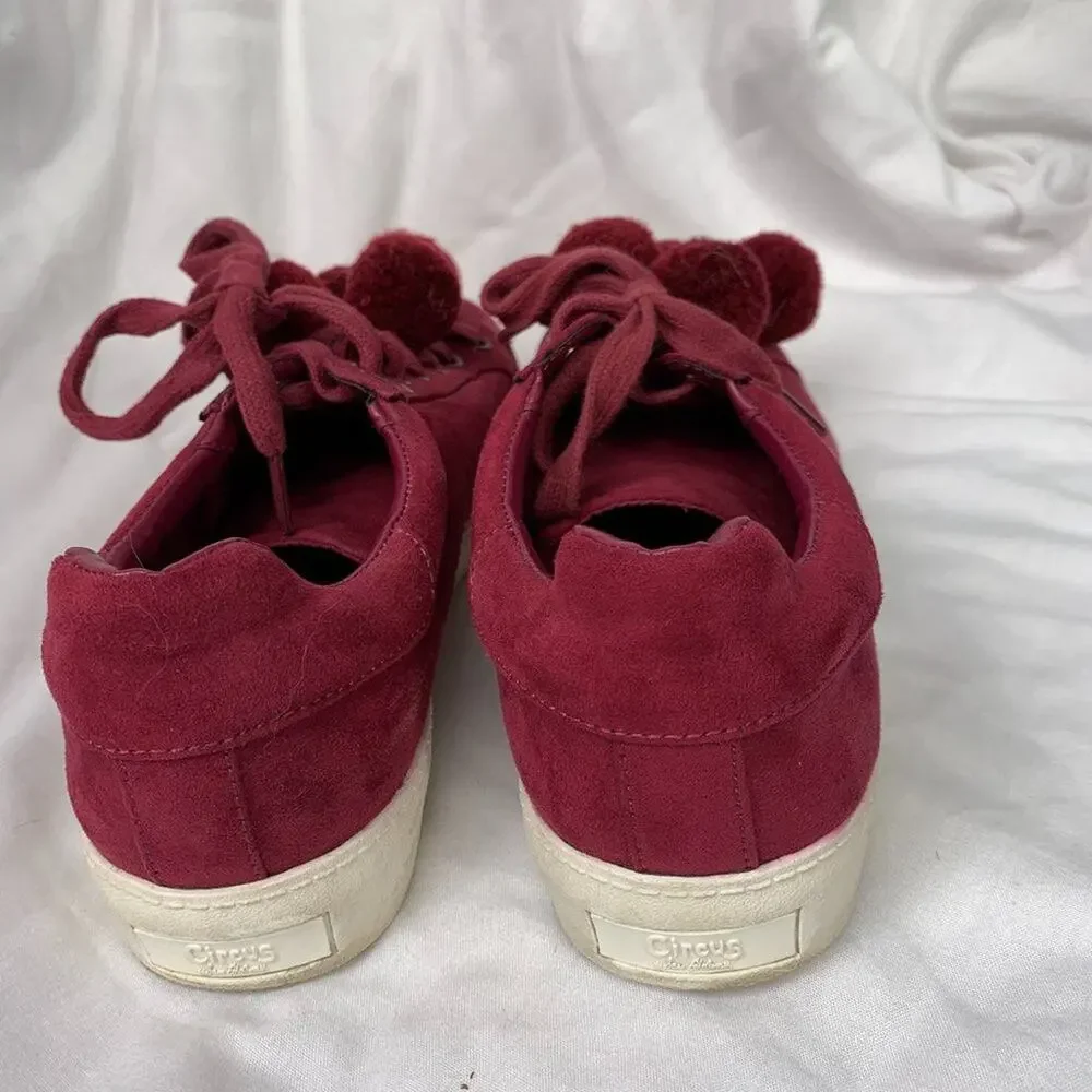 Sam Edelman Circus Carmela Womens Size 7 Sneaker Cranberry Shoes Pom Poms